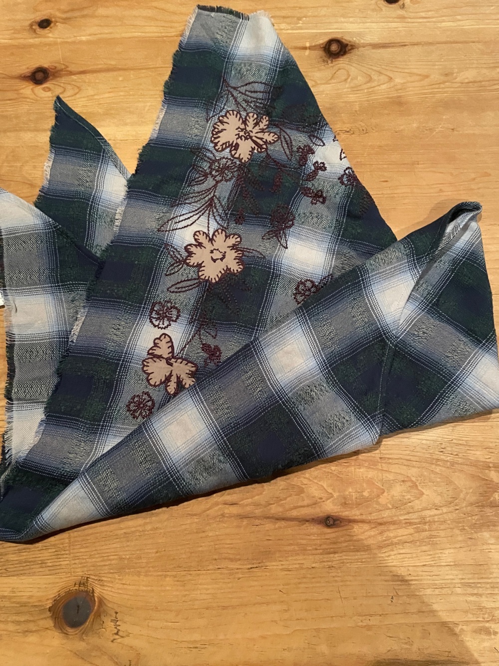 NWT J jill Indiana Cotton Embroidered Plaid floral patchwork triangle scarf